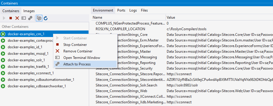 Visual Studio Containers ウィンドウ